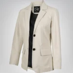 Women’s off-white real lambskin leather blazer