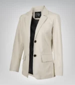 Women’s off-white real lambskin leather blazer
