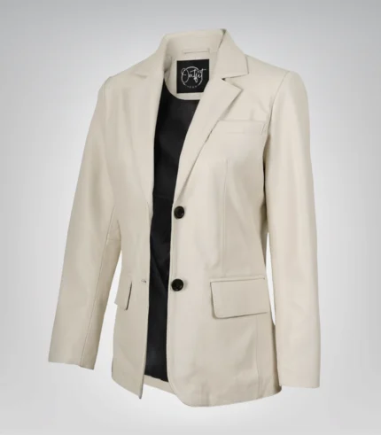 Women’s off-white real lambskin leather blazer