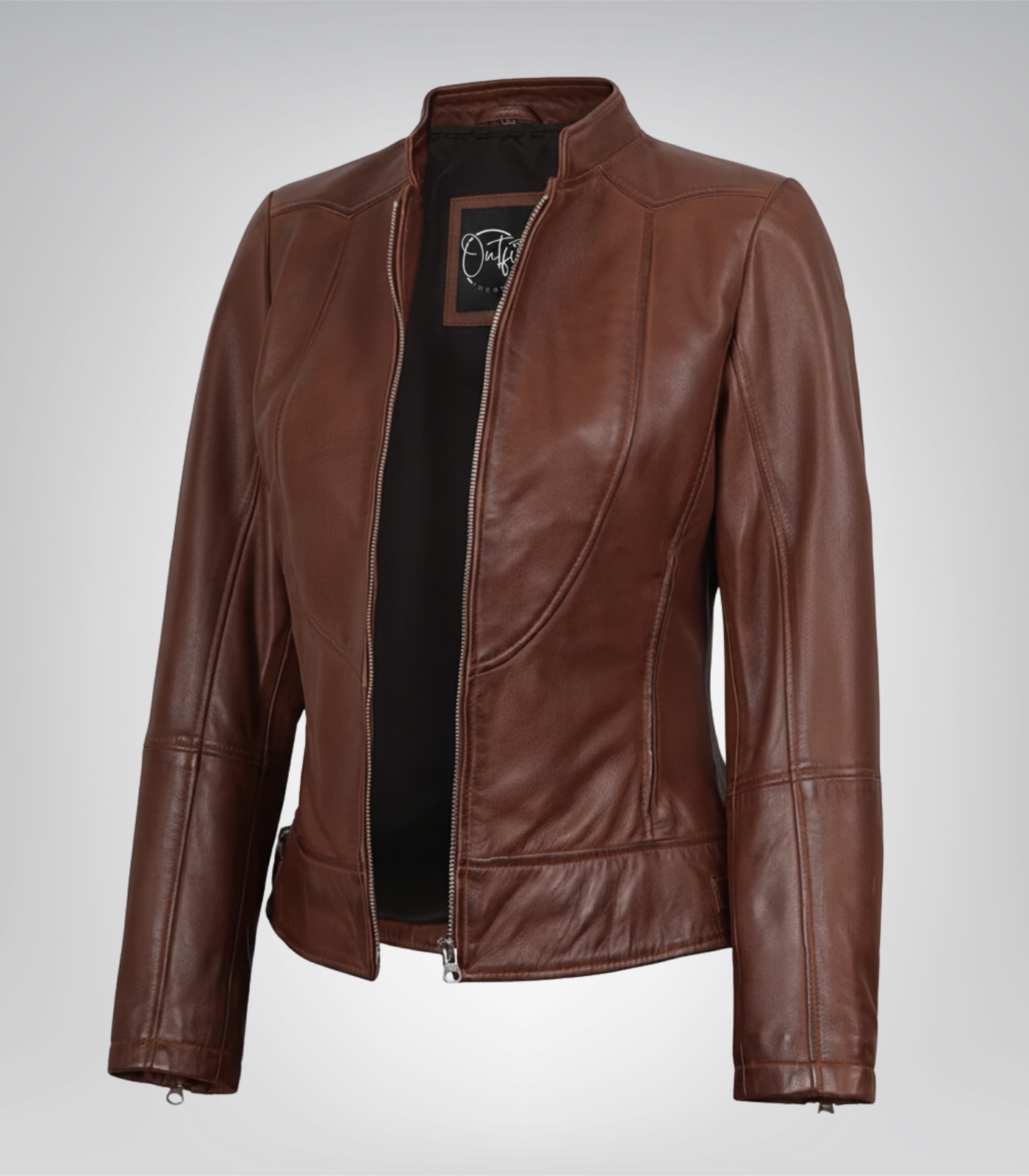 Women’s Cognac-Toned Genuine Leather Biker Jacket Women’s cognac-toned genuine leather biker jacket