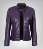 Purple premium lambskin leather biker jacket for women by Dodge