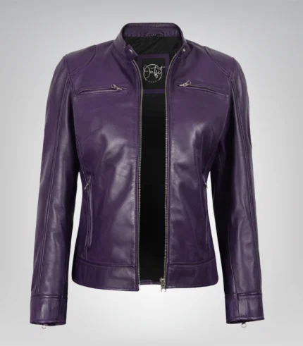 Purple premium lambskin leather biker jacket for women by Dodge