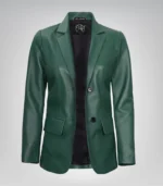 Green genuine lambskin leather blazer for women
