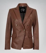 Cognac genuine lambskin leather blazer for women