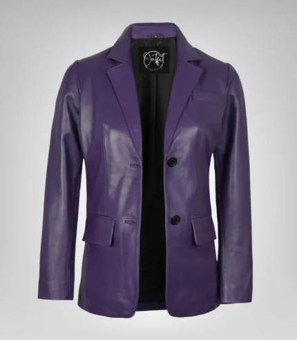 Purple genuine lambskin leather blazer for women