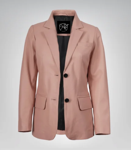 Pink genuine lambskin leather blazer for women