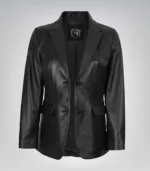Black genuine lambskin leather blazer for women