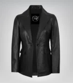 Black genuine lambskin leather blazer for women