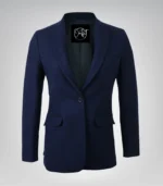 Navy blue tailored wool blend blazer for women