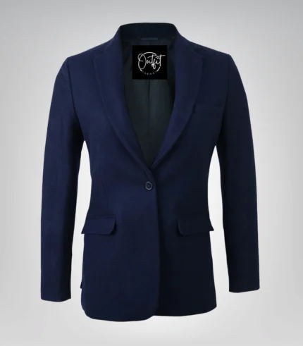 Navy blue tailored wool blend blazer for women