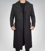Men’s Double-Breasted Gray Wool Detective Coat with Wide Lapel - Image 2