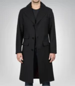 Men’s 1920s Gangster Black Wool Overcoat Shelby Style Long Coat - Image 2