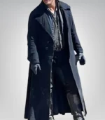 Tom Hardy Taboo Black Wool Trench Coat – Sherpa Collar Vintage Overcoat - Image 2