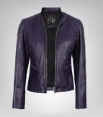 Purple real leather motorcycle jacket for women