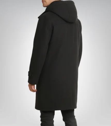 Bennie men’s premium black wool duffle coat featuring hood and toggles