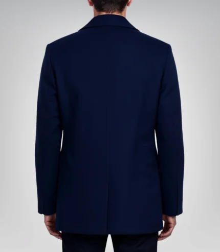 Navy blue wool double-breasted peacoat for men by Gosett
