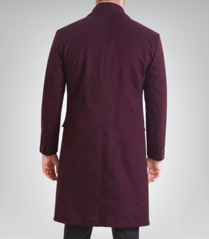 Burgundy wool single-button tailored winter overcoat for men by Victor