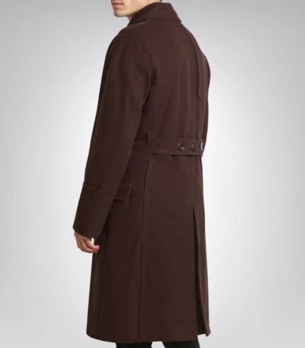 Dark brown wool double-breasted tailored overcoat for men by Karl
