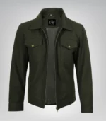 Olive green wool military-inspired winter coat for men