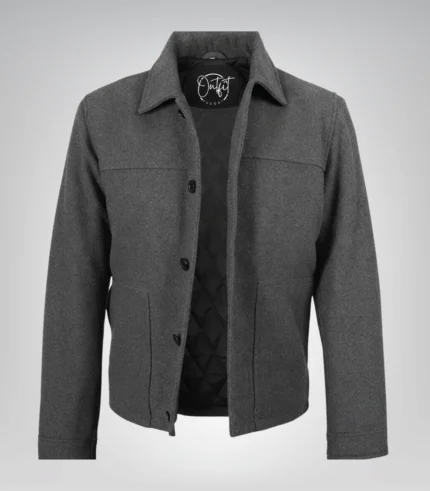 Gray wool button-up winter jacket for men by Kevin