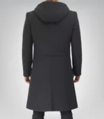 Men’s Gray Hooded Wool Overcoat Long Knee-Length Winter Coat with Zip Closure - Image 2