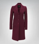 The Royale Women’s Burgundy Long Wool Coat Elegant Winter Outerwear - Image 2