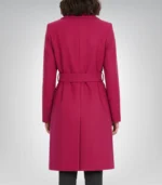 The Couture Women’s Pink Wool Long Wrap Overcoat Belted Knee-Length Winter Coat - Image 2