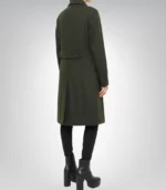 Women’s Olive Green Double-Breasted Wool Coat Knee-Length Winter Outerwear - Image 2