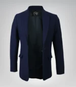 Women’s Navy Blue Wool Blazer with Notch Lapel Single Button Tailored Jacket - Image 2