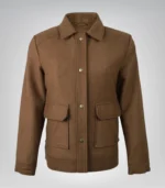 Women’s Brown Wool Utility Jacket Everyday Warm Layer with Snap Button Front - Image 2