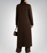 Rosario Runway Women’s Dark Brown Collarless Wool Coat Full-Length Winter Trench - Image 2