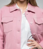 Women’s Classic Pink Wool Button-Up Jacket Trucker Style Winter Coat - Image 2