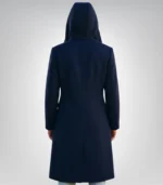 Evelyn Women’s Navy Blue Hooded Wool Coat Relaxed Fit Winter Outerwear - Image 2