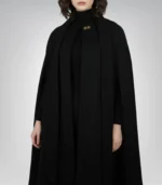 Marrie Women’s Black Long Wool Cape Coat Elegant Draped Winter Outerwear - Image 2