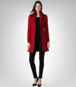 Women’s Red Single-Breasted Wool Coat – 3/4 Length - Image 2