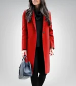 Women’s Red Single-Breasted Wool Walker Coat - Image 2