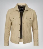 Men’s Classic Camel Real Suede Trucker Jacket Button Front Casual Style - Image 2