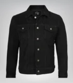 Men’s Classic Black Suede Trucker Jacket Real Suede Button Front Style - Image 2
