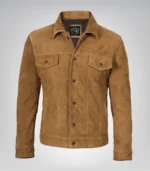 Men’s Real Suede Tan Trucker Jacket Classic Button Front Style - Image 2