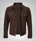 Men’s Real Suede Dark Brown Trucker Jacket Classic Button Front Style - Image 2