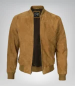 Men’s Light Brown Real Suede Bomber Jacket Classic Zip Front Style - Image 2
