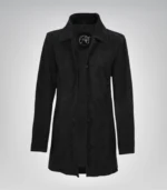 Women’s Black Suede Button-Down Coat 3/4 Length Real Suede Jacket - Image 2