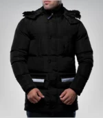 Melvin Long Men’s Black Puffer Jacket Insulated Winter Coat with Faux Fur Trim Hood, Water & Wind Resistant - Image 2
