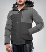 Walter Men’s Duck Down Dark Gray Puffer Jacket with Hood 700 Fill Power Insulated Winter Coat - Image 2