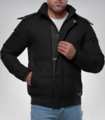 Desmond Men’s Black Puffer Jacket with Faux Fur Hood Lightweight Water-Resistant Winter Coat - Image 2