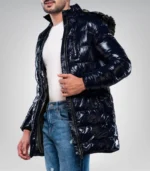 Carlos Men’s Duck Down Navy Blue Puffer Jacket with Hood 700 Fill Power Insulated Winter Coat - Image 2