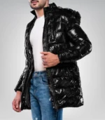 Carlos Men’s Duck Down Black Puffer Jacket with Hood 700 Fill Power Insulated Winter Coat - Image 2