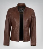 Cognac real leather motorcycle jacket for women
