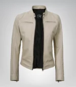 Women’s beige real leather motorcycle jacket – Dodge style