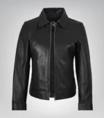 Women’s black real leather Harrington jacket – Jose design